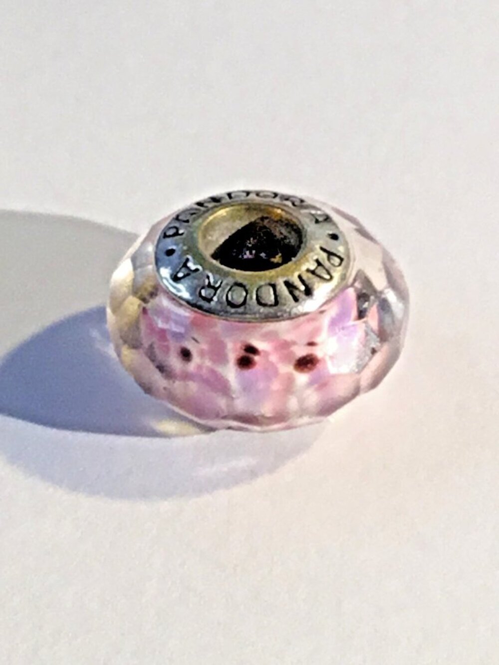 Pandora Light Pink Shimmer Faceted Murano Glass Charm Silver925ALE Authentic